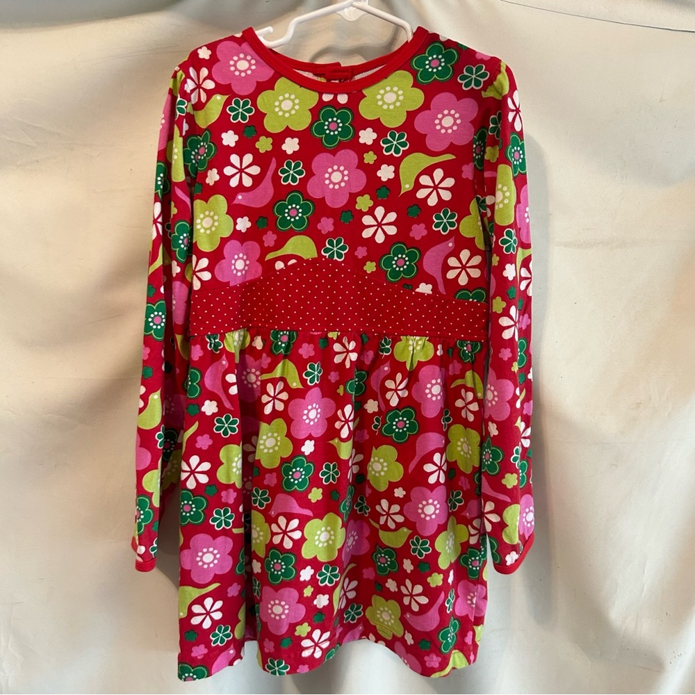Patsy Aiken Chez Ami Girls Red Green Pink Cotton Long Sleeve Dress | Size 6